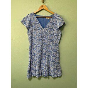 Loft Women's Blue and White Floral Pattern Short Sleeve‎ Dress Size 14